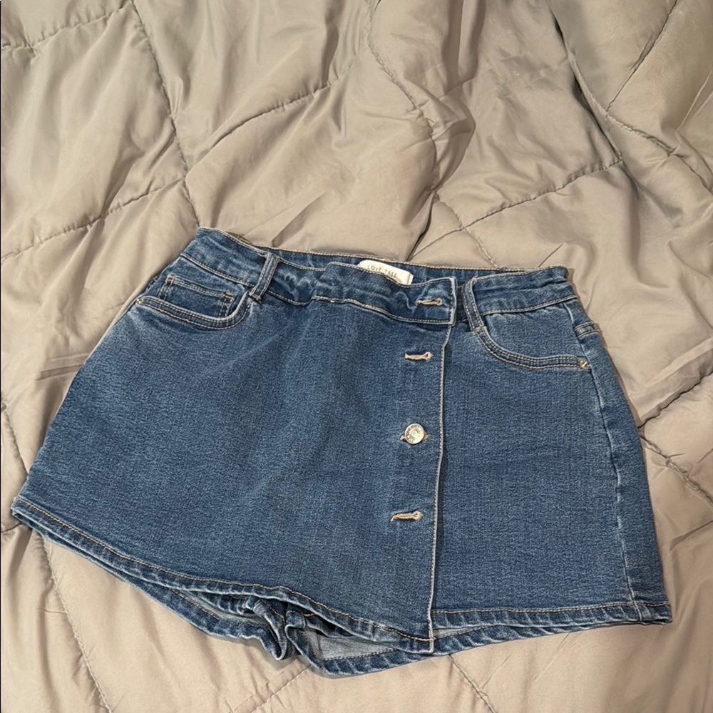 Love Tree Blue A-Line Wrap Mini Skirt